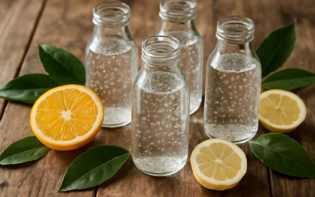 mineral water in glass bottles