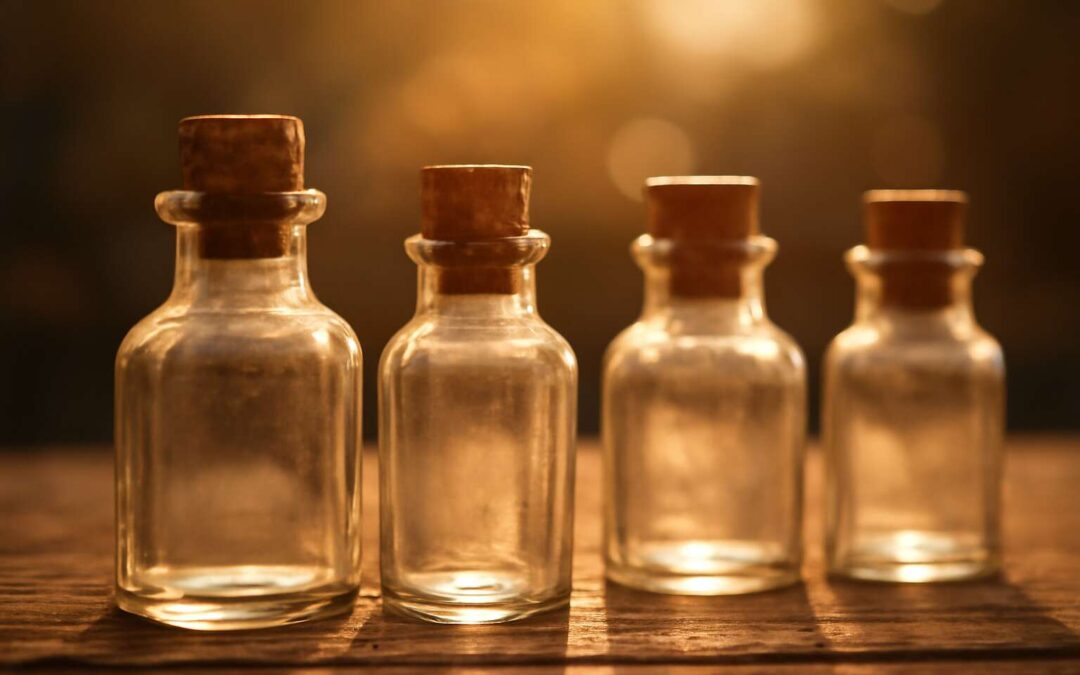 Timeless charm: glass bottles with corks for rustic celebrations.
