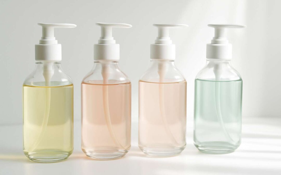 Chic glass bottles with pump dispenser for stylish hand care at home