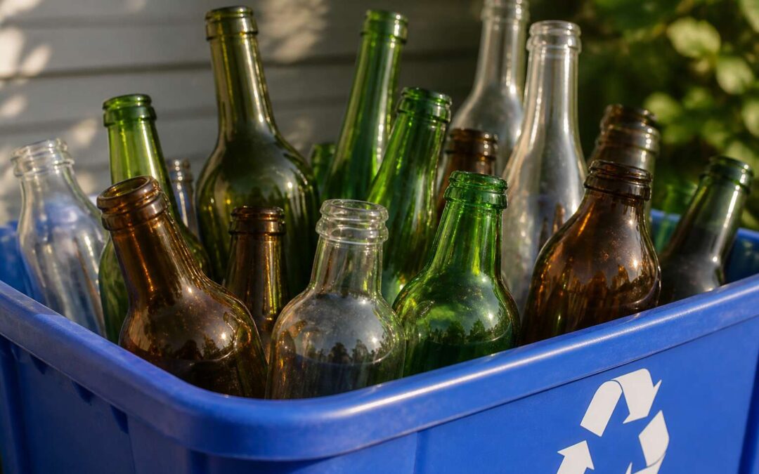 Put glass bottles in blue bin for easy recycling.